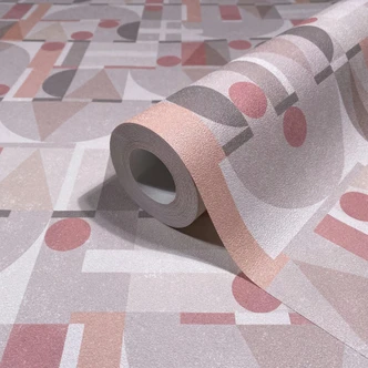 Papier peint intissé gris beige rouge formes modernes graphique géométrique  