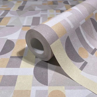 Papier peint intissé gris blanc jaune formes modernes graphique géométrique  