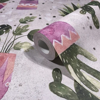 Vliestapete in Grau Grün Lila Blumen Pflanzen Floral Natur Modern  