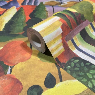 Papier peint intissé multicolore Arbres pittoresques Graphique moderne  