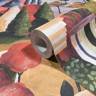 Papier peint intissé multicolore Arbres pittoresques Graphique moderne  