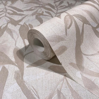 Non-woven tapet i beige blad blad look vintage blommig natur  