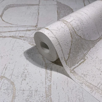 Tapeta z włókniny w kolorze beżowym, błyszczące geometryczne kształty, nowoczesna grafika  