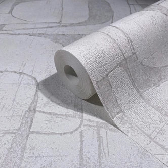 Papier peint intissé en blanc brillant formes géométriques graphique moderne  