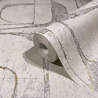 Papier peint intissé beige brillant formes géométriques graphique moderne  