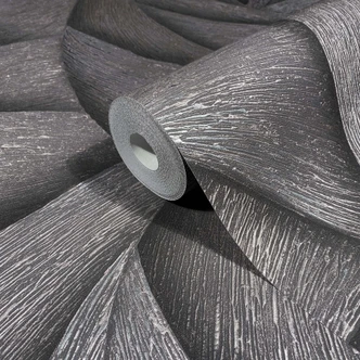 Vliestapete in Schwarz, Bronze 3D-Optik Wellen Grafisch Modern 
