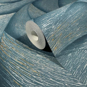 Vliesbehang in blauw, zilver 3D-look golvend grafisch modern 