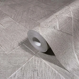 Non-woven tapet i grått, beige rutigt, diamantmönster grafiskt geometriskt 