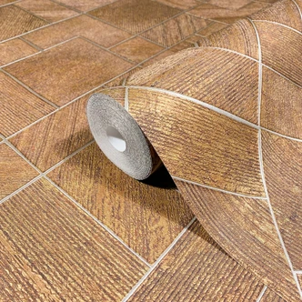 Non-woven tapet i guld rutigt, diamantmönster grafiskt geometriskt 