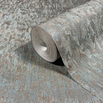 Vliesbehang in blauw, koperbetonlook effen modern 