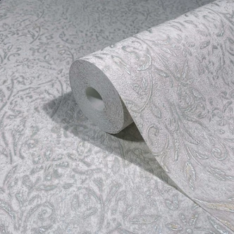 Vliestapete in Grau Blattmotiv Floral Natur 