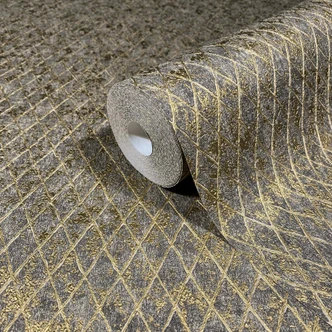 Vliestapete in Schwarz, Gold Rautenoptik Grafisch Geometrisch 