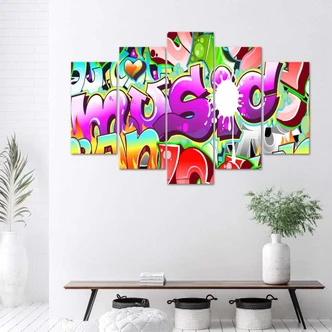 Leinwandbild 5 teilig, Abstrakte Graffiti-Musik 