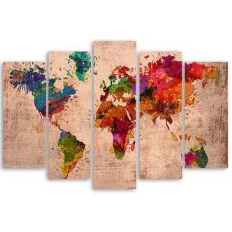 Leinwandbild 5 teilig, Bunte Weltkarte 