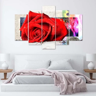 Leinwandbild 5 teilig, Rote Rose Blumen Natur 