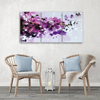 Leinwandbild 3-teilig, Blumen Lila Natur 