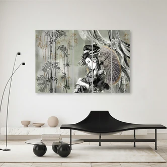 Leinwandbild 5 teilig, Geisha und Bambus 