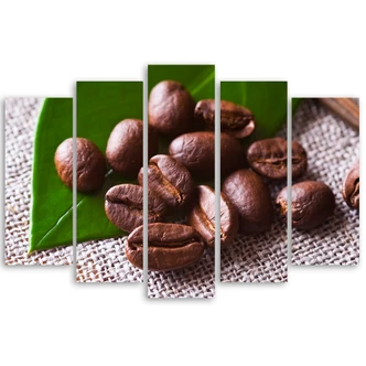 Wandbild 5-teilig, Kaffeebohnen-Blatt 