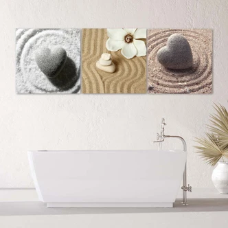 Tableau sur Toile en 3 parties Coeur Zen Sable 