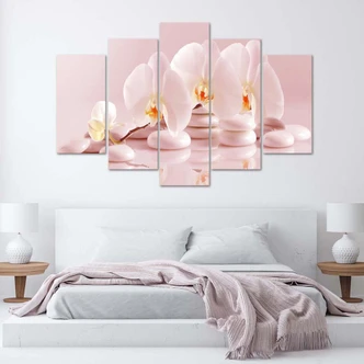 Leinwandbild 5 teilig, Rosa Blume Orchidee 