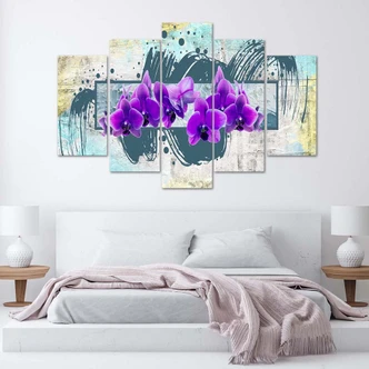 Leinwandbild 5 teilig, Orchideen Violett Abstraktion 
