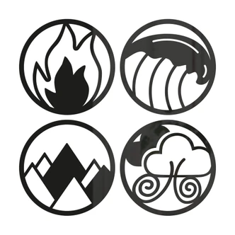 Wanddecoratie de Vier Elementen (Vuur, Water, Aarde, Lucht) 4-delig 