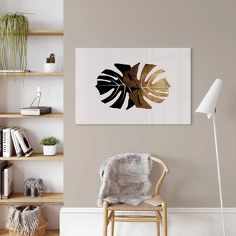 Akrylbillede Kubistika - Sorte og gyldne monstera-blade Akrylbillede Kubistika - Sorte og gyldne monstera-blade