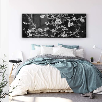 Tableau en verre acrylique van Gogh - amandier en fleur - noir - panoramique 