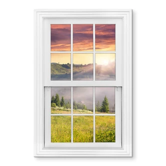 Tableau sur verre acrylique Vallée de montagne dans le brouillard 
