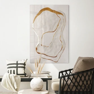 Acrylglasbild Abstrakte Line Art in Gold und Beige - Alma 