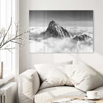Tableau en verre acrylique Pic de montagne au-dessus des nuages blancs 