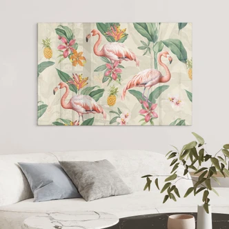 Acrylglasbild Flamingo und tropische Blätter - Bloomery Decor 