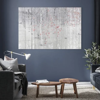 Tableau sur verre acrylique Carozzi - Forêt de bouleaux blancs aux feuilles rouges 