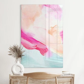 Stampa su vetro acrilico Pennellate rosa e turchese - Haniff 