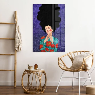 Tableau en verre acrylique Femme en robe coquelicot - Hülya 