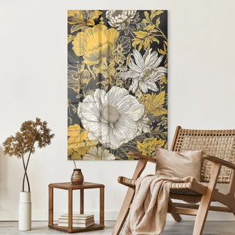 Tableau sur verre acrylique Splendeur des fleurs en ocre - Jaszke 