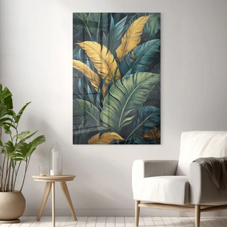 Tableau sur verre acrylique Feuilles de palmier colorées - Jaszke 