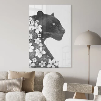 Tableau acrylique Panthère noire avec fleurs blanches - Korenkova 