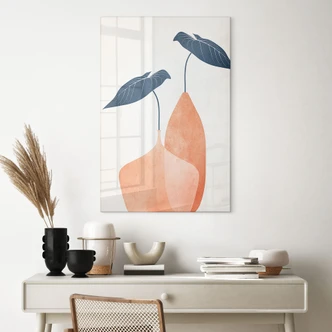 Akrylbillede Monstera-blade i to abrikosfarvede vaser - Kubistika Akrylbillede Monstera-blade i to abrikosfarvede vaser - Kubistika