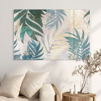 Tableau en verre acrylique Jungle - Feuilles de palmiers exotiques or-vert - Manovski 