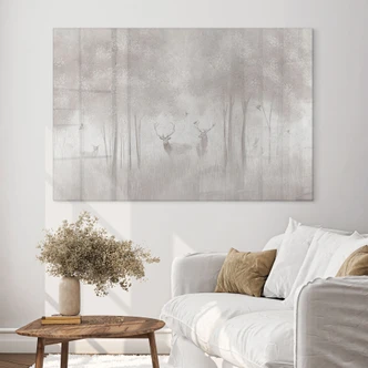 Acrylglasbild Hirsche im Nebelwald - Ms Tiff 