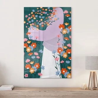 Acrylglasbild Frau im bunten Blumengarten - Müller 