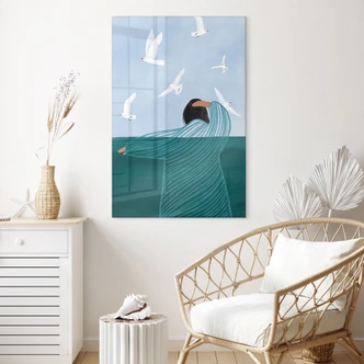 Acrylglasbild Frau mit Möwen am Meer - Müller 