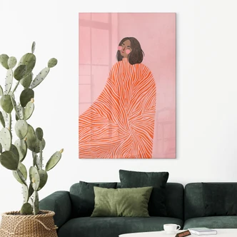 Acrylglasbild Frau mit orangefarbener Decke - Müller 