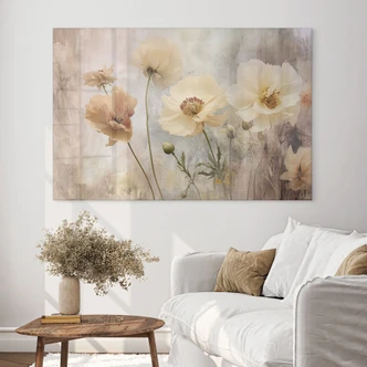 Tableau en verre acrylique Fleurs dans des tons pastels chauds - Paksoylu 