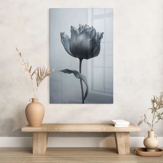 Tableau en verre acrylique Tulipe veloutée en noir - Paksoylu 
