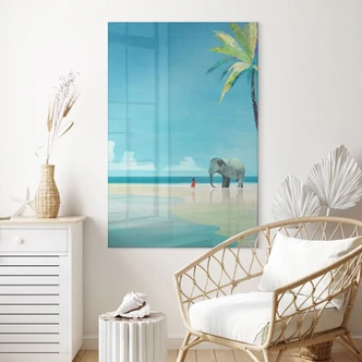 Tableau sur verre acrylique Plage des éléphants en Inde - Rivers 