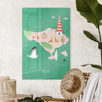 Acrylglasbild Karte von Bali - Rivers 