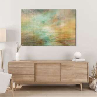 Tableau en verre acrylique Lumière turquoise et dorée sur la mer - Schmucker 