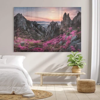 Tableau sur verre acrylique Seo - Paysage rocheux au coucher du soleil 